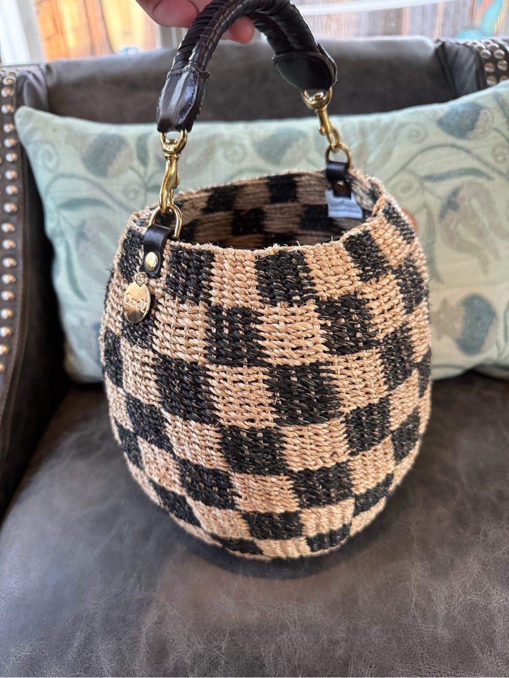 Clare V. Petit Pot de Miel Checkered Woven Mini Bag